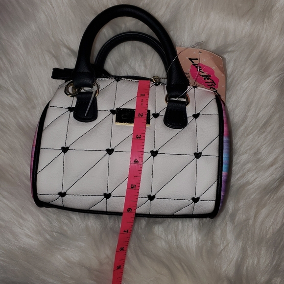 Betsey Johnson Black and White Heart Quilted Mini Bag - Picture 10 of 13